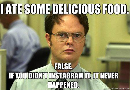 It is a meme showing a man with shocking face, indicating how people instagram food